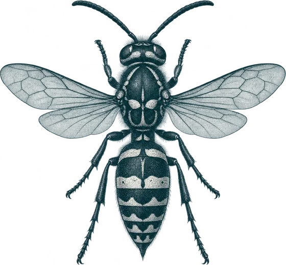 Engraved illustration of a common wasp